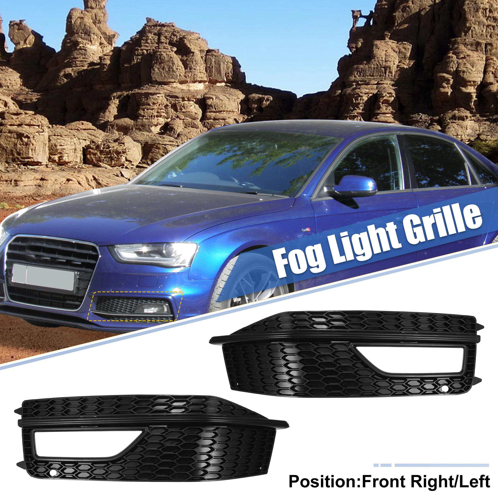 Pair Front Fog Light Grille Bumper Grill Cover for Audi A4 S4 S-line 2013-2015 8K0807681L 8K0807682M Black - Image 3