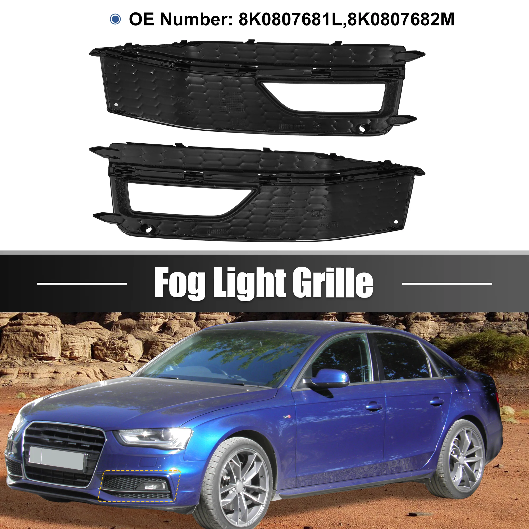 Pair Front Fog Light Grille Bumper Grill Cover for Audi A4 S4 S-line 2013-2015 8K0807681L 8K0807682M Black - Image 4