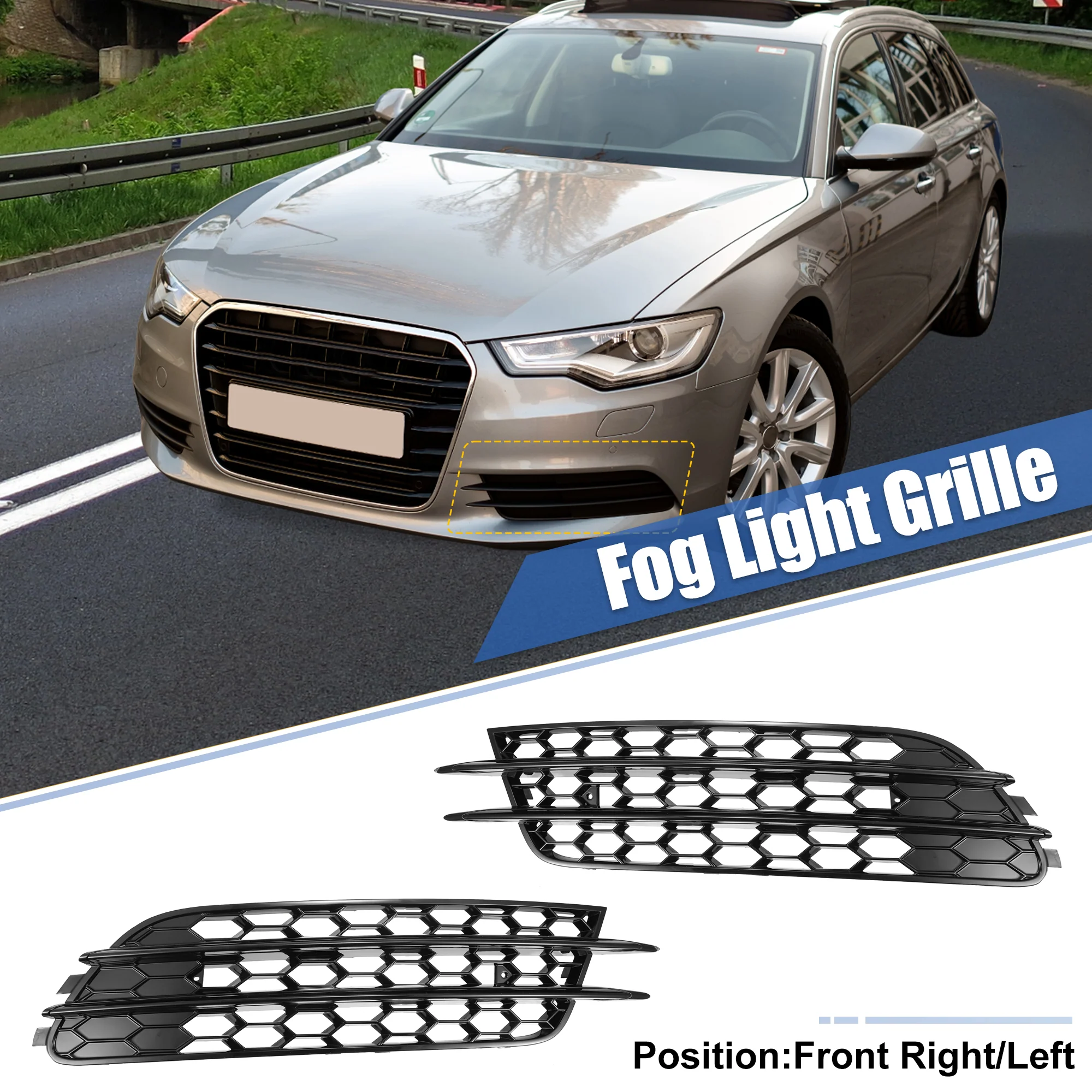 Pair Front Fog Light Mesh Grille Honeycomb Type Grill Cover for Audi A6 C7 2012-2015 4G0807682 4G0807681 - Image 3