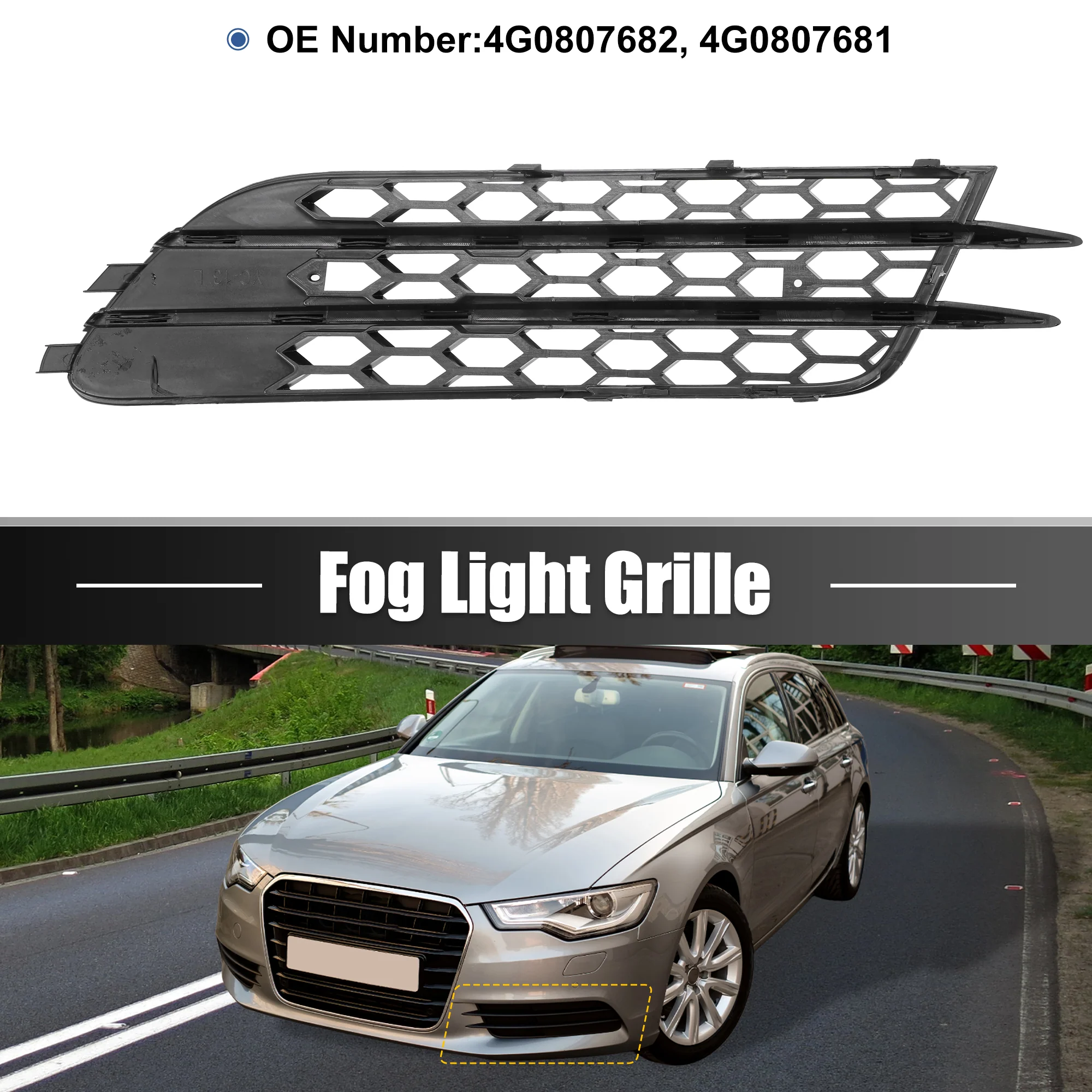 Pair Front Fog Light Mesh Grille Honeycomb Type Grill Cover for Audi A6 C7 2012-2015 4G0807682 4G0807681 - Image 4