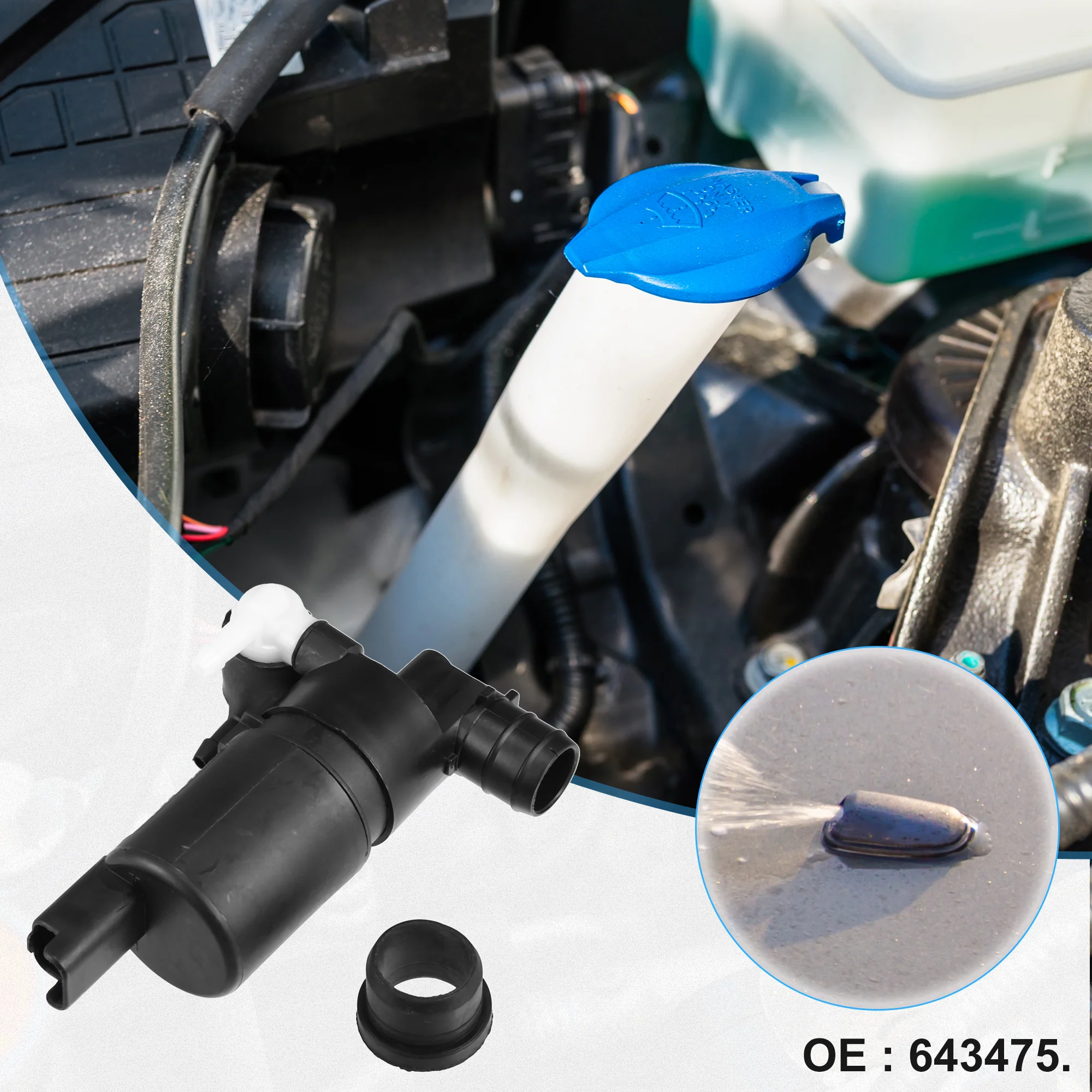 Windshield Washer Motor Pump with Grommet Fit for Citroen C3 Picasso 2009-2014 for Citroen C3 Mk1 2002-2009 643475 - Pack of 2 Black - Image 3