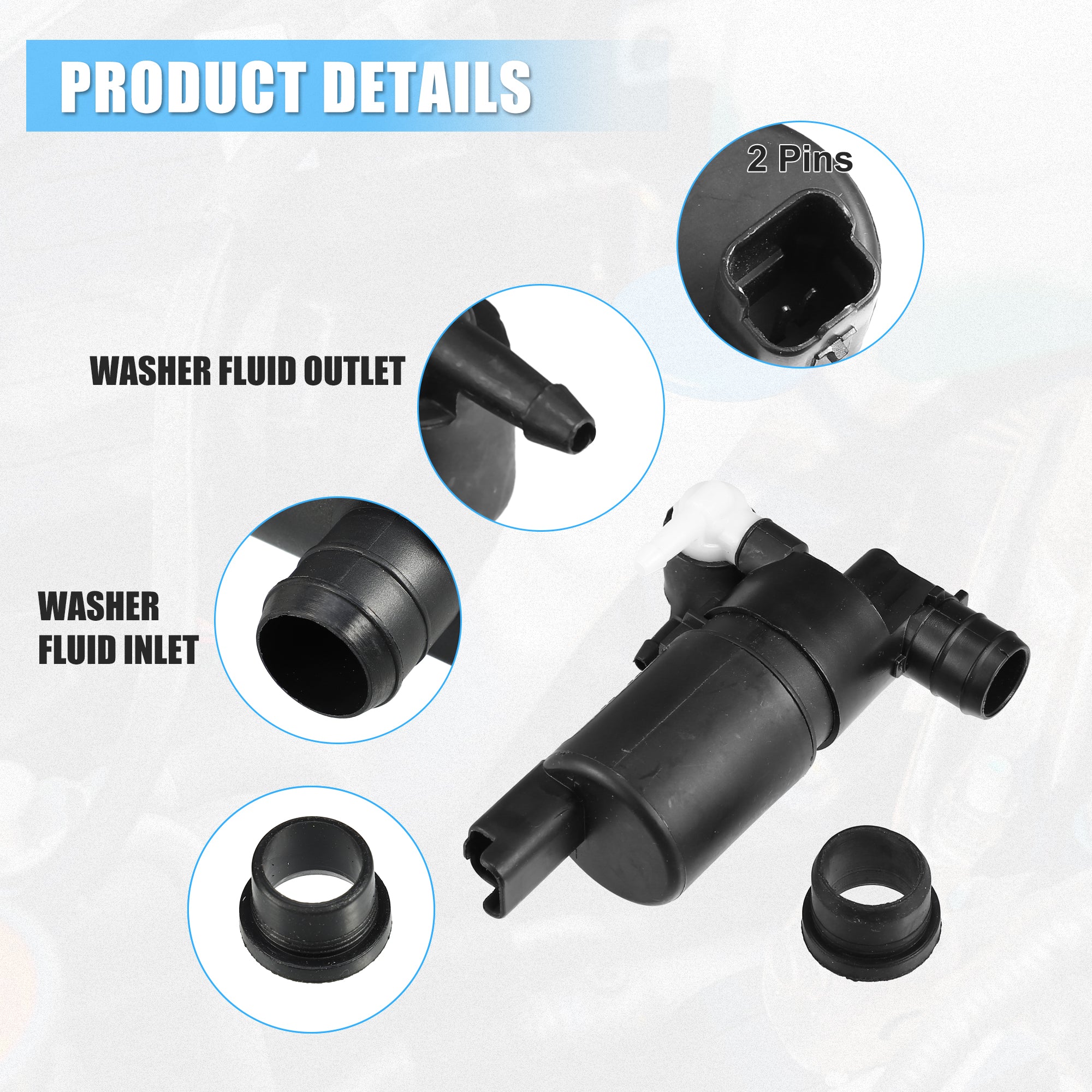 Windshield Washer Motor Pump with Grommet Fit for Citroen C3 Picasso 2009-2014 for Citroen C3 Mk1 2002-2009 643475 - Pack of 2 Black - Image 4