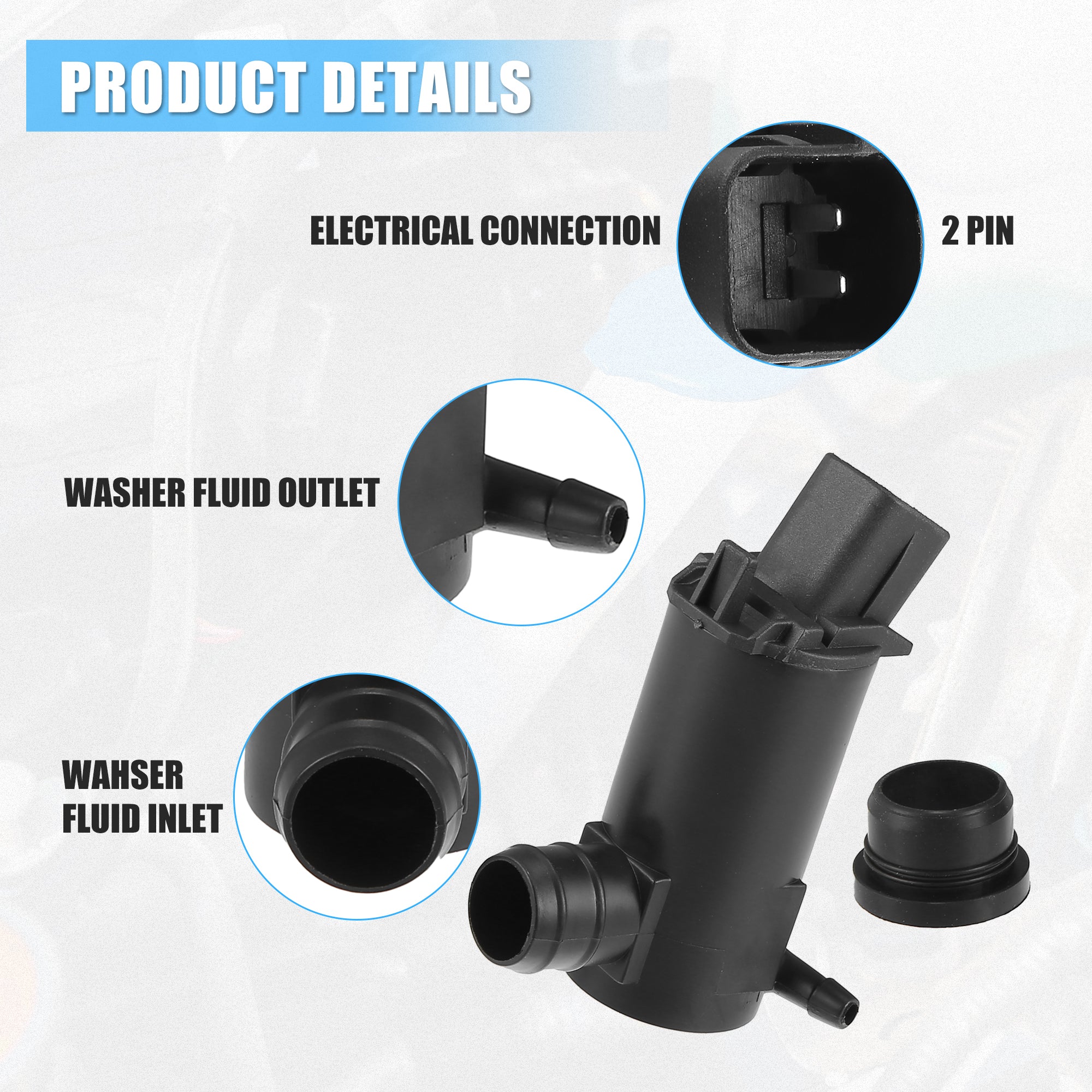 Windshield Washer Motor Pump Fit for Hyundai Accent - Pack of 1 Black - Image 4