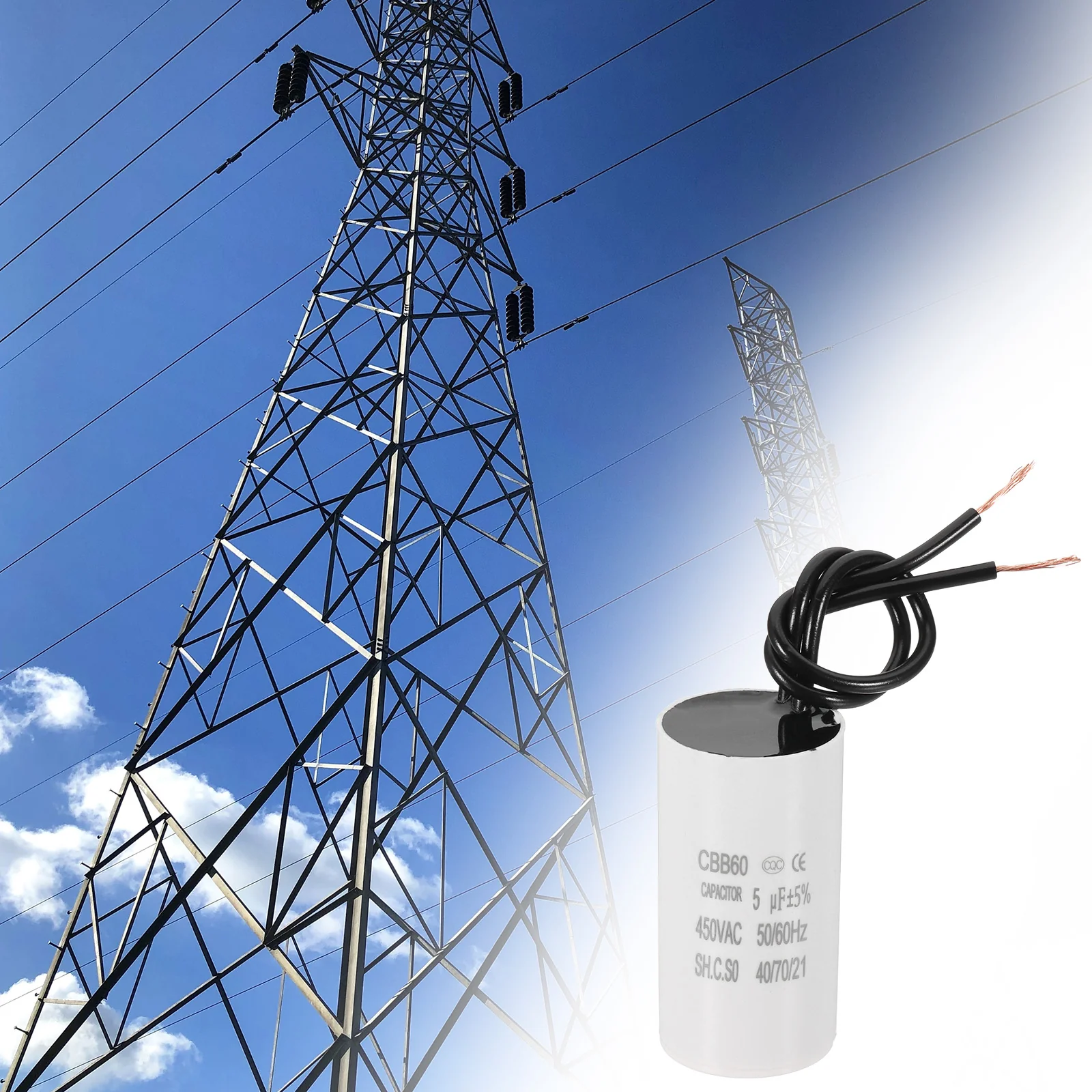 2 Pcs 5uF CBB60 Running Capacitor with 2 Wires, AC 450V Start Up Motor with Frequency of 50Hz/60Hz for Refrigerators, Washing Machines, Water Pumps, Air Compressors Pumps - Image 5