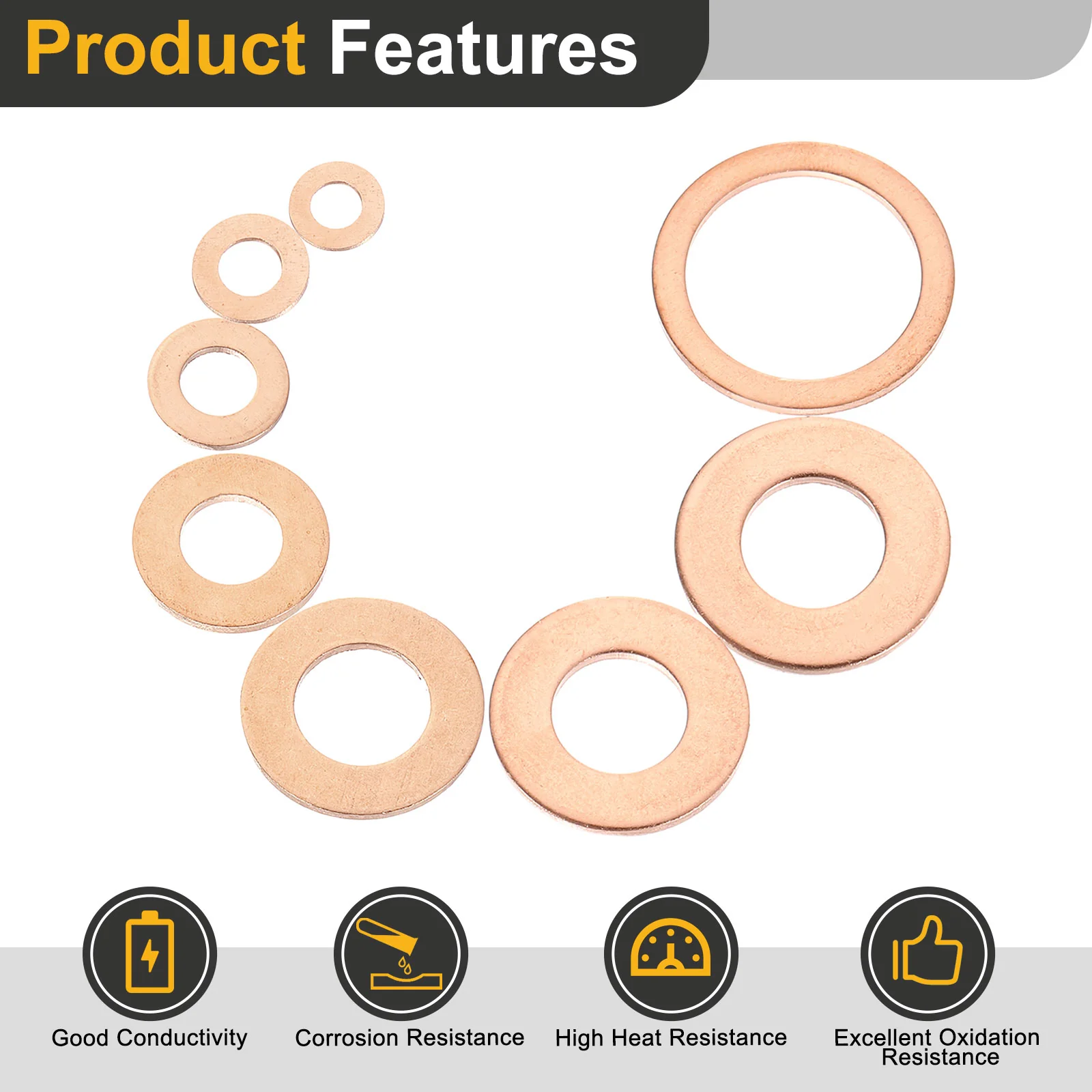 Uxcell M6 Flat Washer, 26Pcs Copper Ring Washer 12mm OD 1mm Thick Sealing Gasket Ring - Image 4