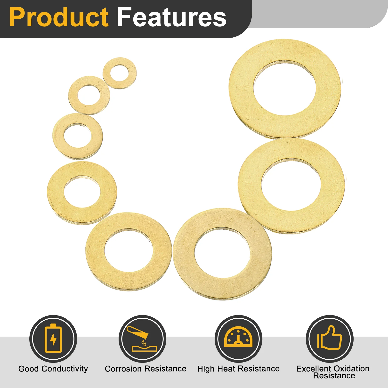 Uxcell M4 Flat Washer, 80Pcs Brass Ring Washers 8mm OD 1mm Thick Sealing Gasket Ring - Image 4