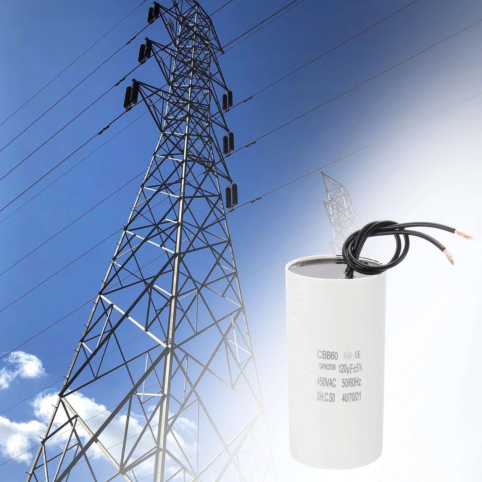 120uF CBB60 Running Capacitor, 2 Pcs Run Capacitor with 2 Wires, AC 450V Start Up Motor with Frequency of 50Hz/60Hz, Suitable for Air Compressors Pumps, White - Image 5