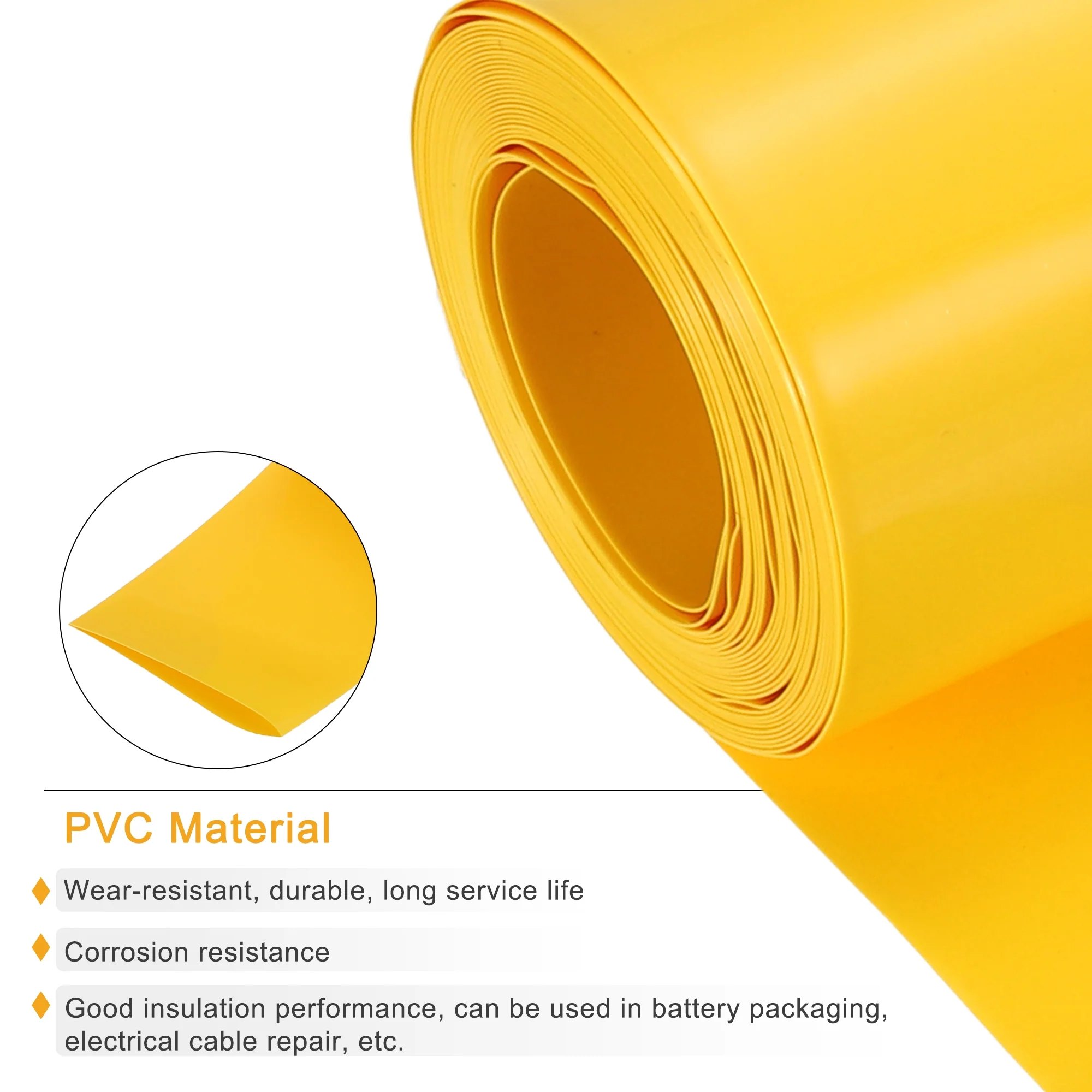 Battery Wrap PVC Heat Shrink Tubing 42mm Dia 66mm Flat 20 Feet(6meters) Yellow Good Insulation for Battery Pack - Image 3