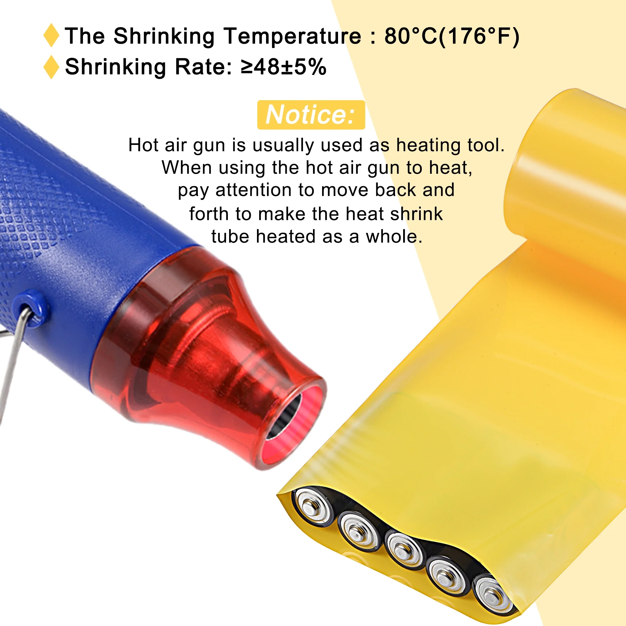 Battery Wrap PVC Heat Shrink Tubing 42mm Dia 66mm Flat 20 Feet(6meters) Yellow Good Insulation for Battery Pack - Image 5