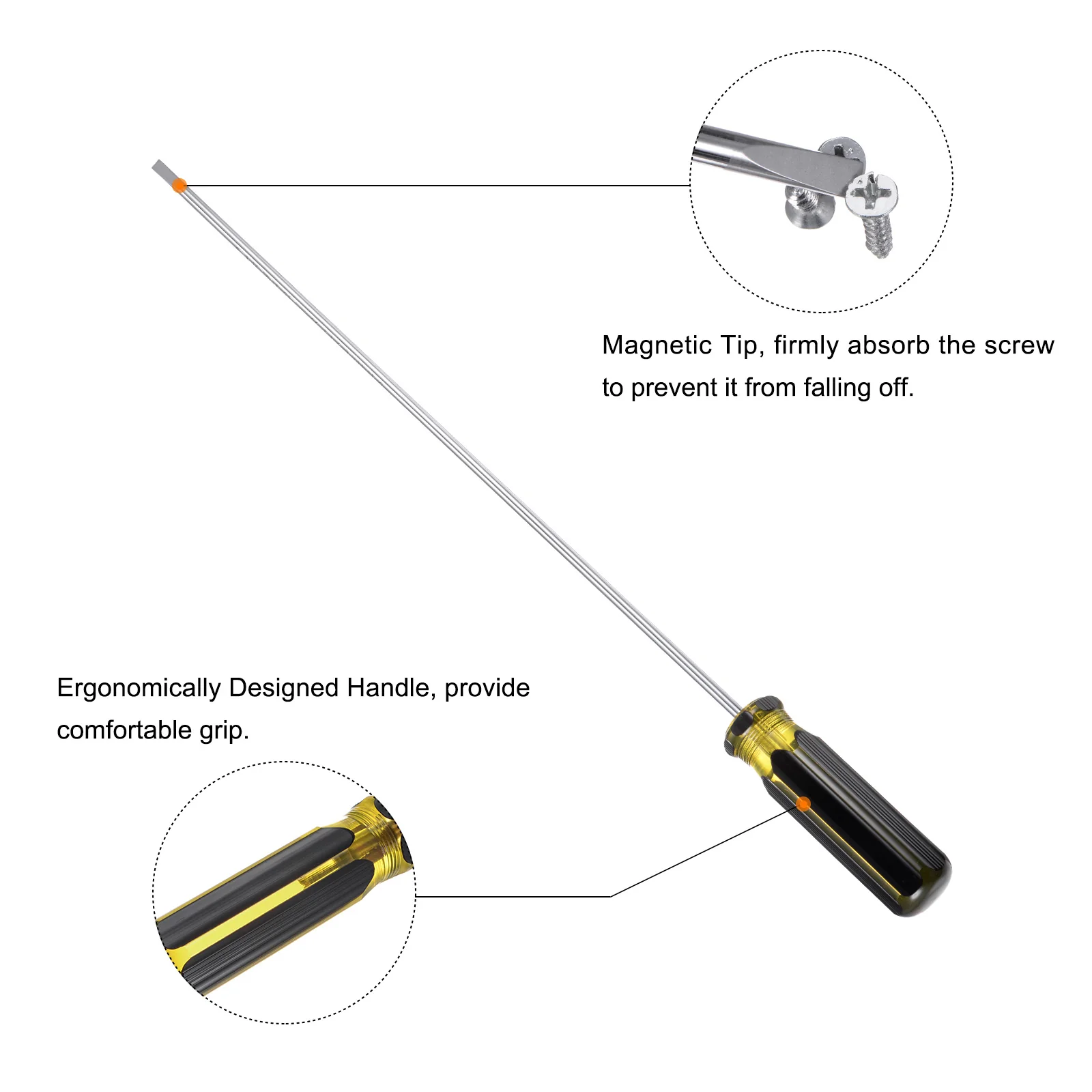 Long Slotted Screwdriver Shank CR-V Flat Head Magnetic Screwdrivers for Industry and Automobile Repair - Image 4
