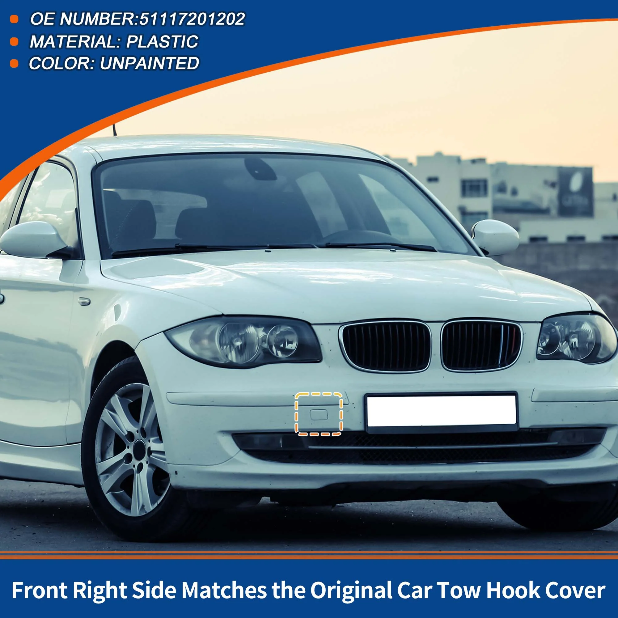 Front Right Passenger Side Car Bumper Tow Hook Cover Tow Cover Cap Unpainted Fit for BMW 1 Series E81 E87 2007-2011 No.51117201202 - Pack of 1 - Image 4
