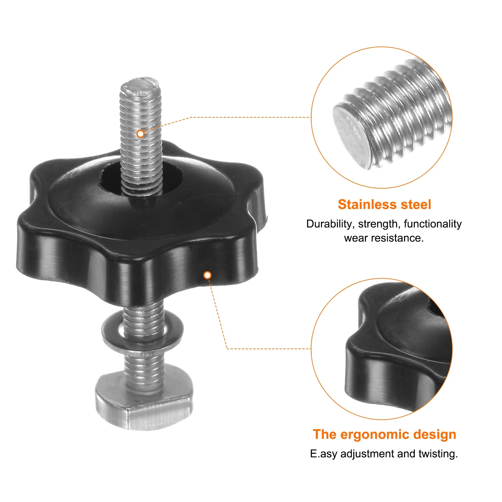 10Set M5 x 40mm T Track Bolts Knob Kit 32mm Hex Hand Nut with Washer Black - Image 4