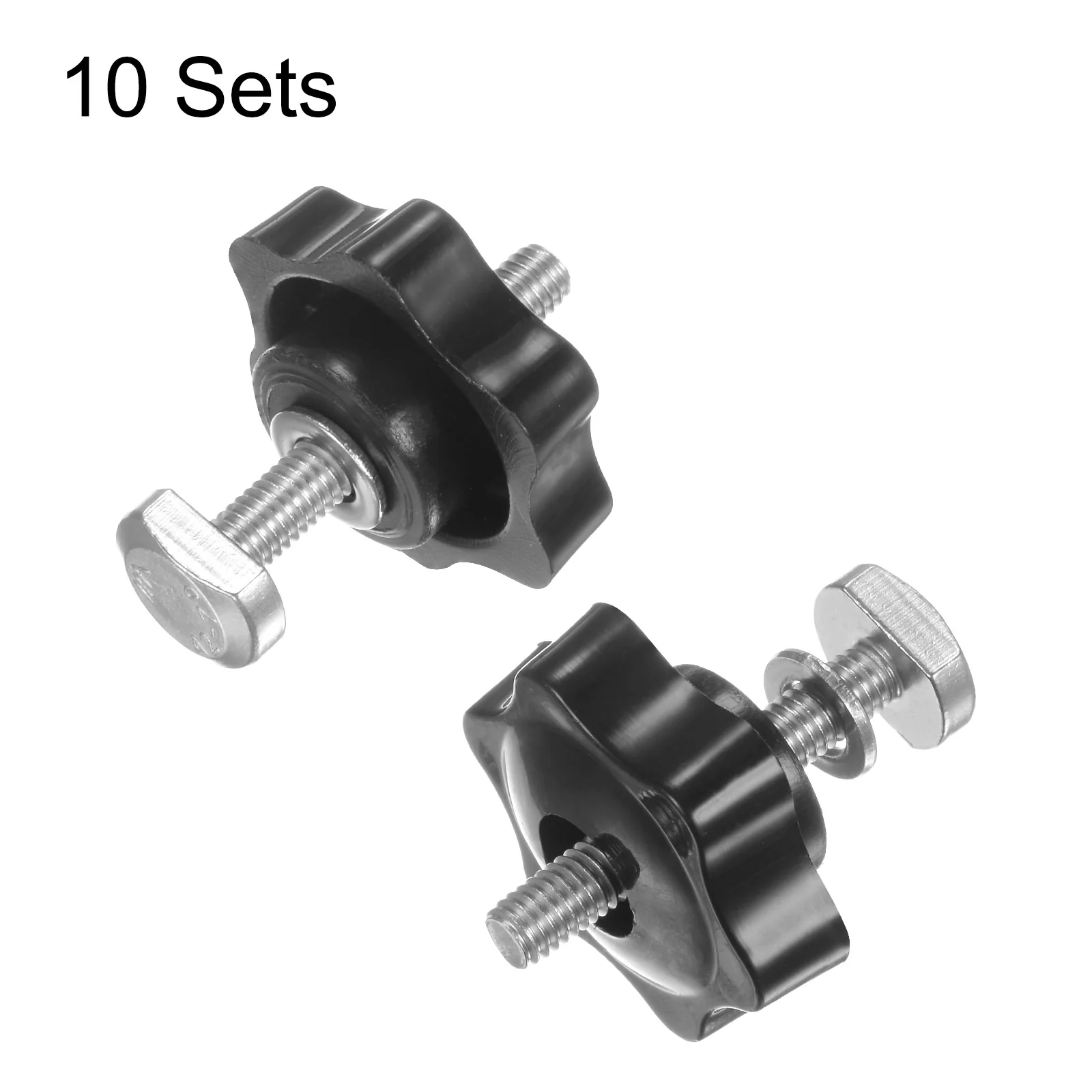 10 Set M6 x 40mm T Track Bolts Knob Kit 38mm Hex Hand Nut with Washer Black - Image 3