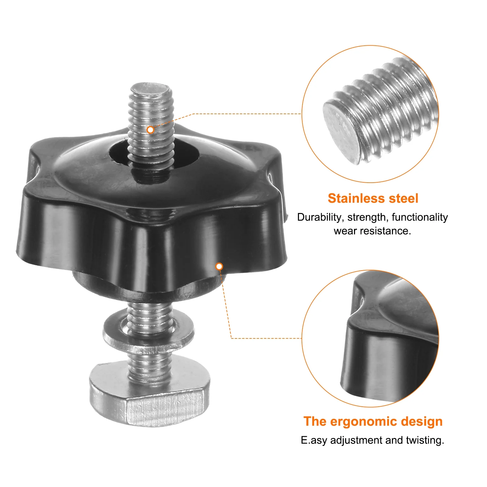 10 Set M6 x 40mm T Track Bolts Knob Kit 38mm Hex Hand Nut with Washer Black - Image 4