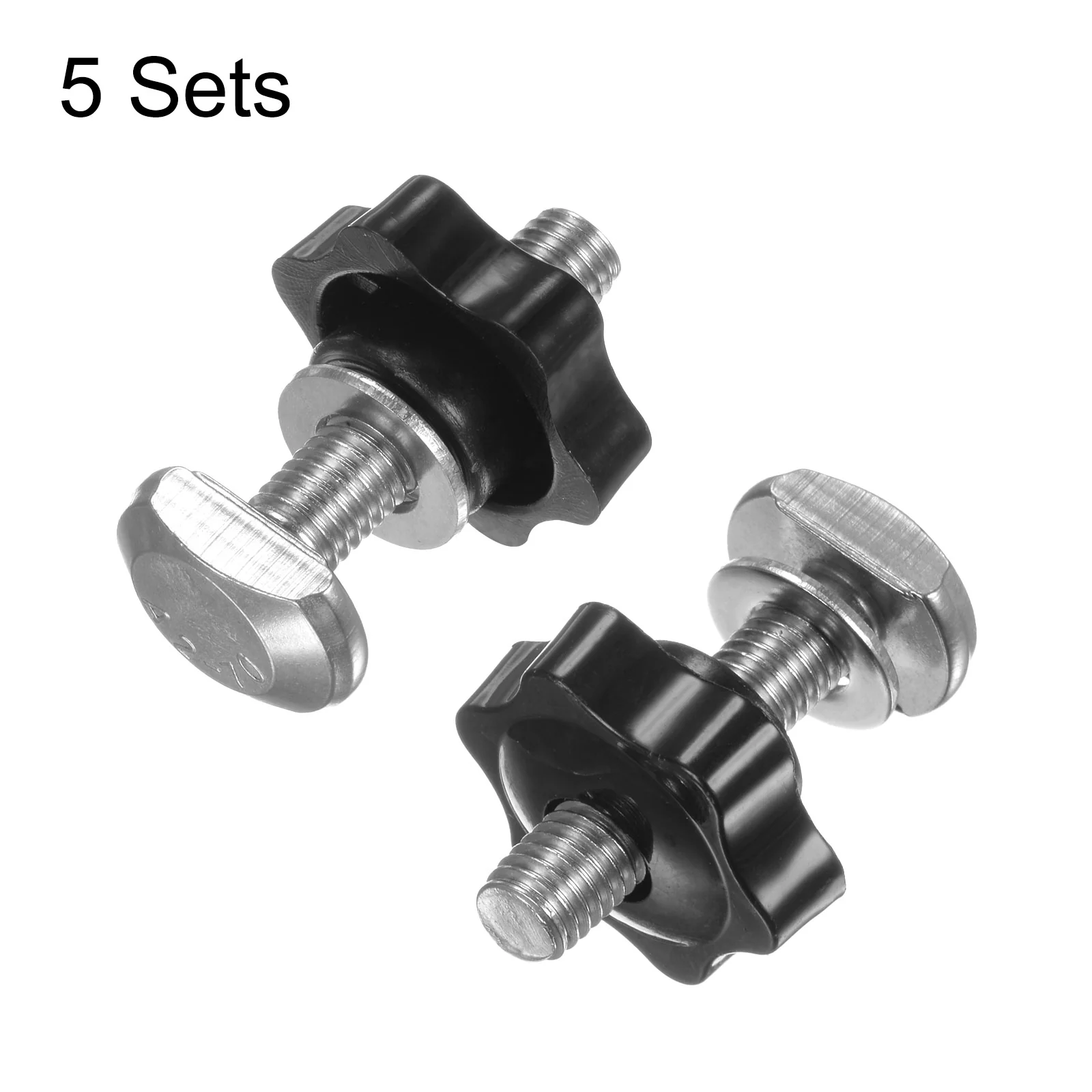 5Set M10 x 45mm T Track Bolts Knob Kit 38mm Hex Hand Nut with Washer Black - Image 3