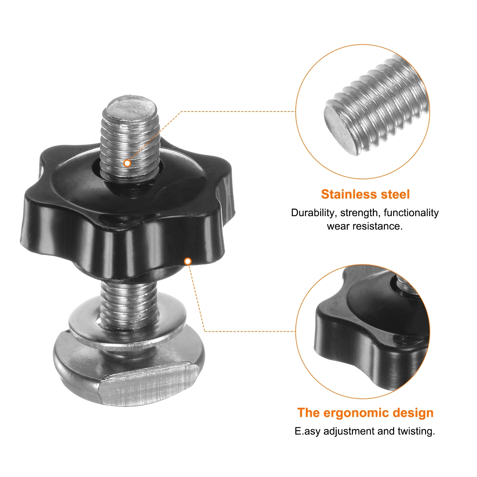 5Set M10 x 45mm T Track Bolts Knob Kit 38mm Hex Hand Nut with Washer Black - Image 4