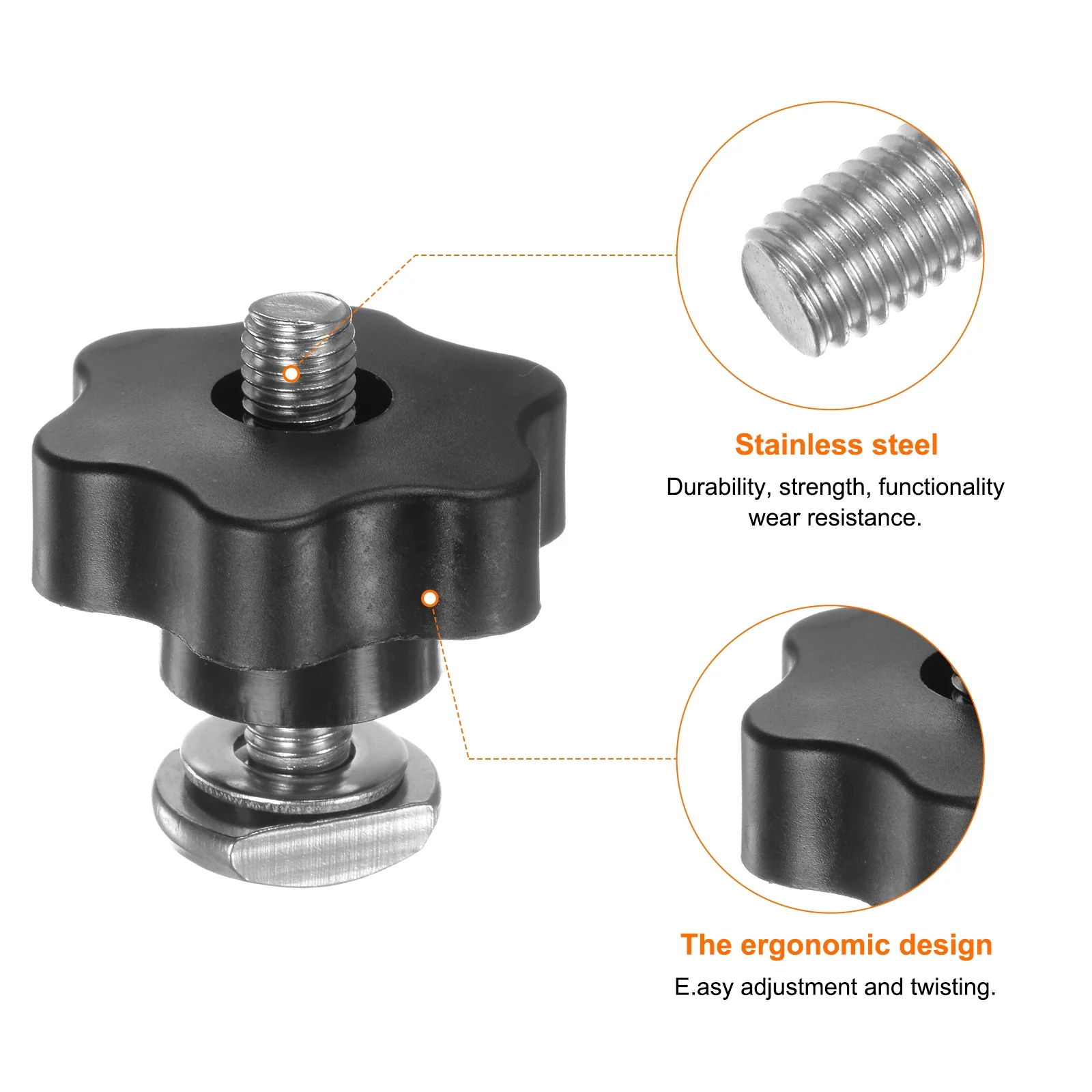 5Set M10 x 45mm T Track Bolts Knob Kit 48mm Hex Hand Nut with Washer Black - Image 4