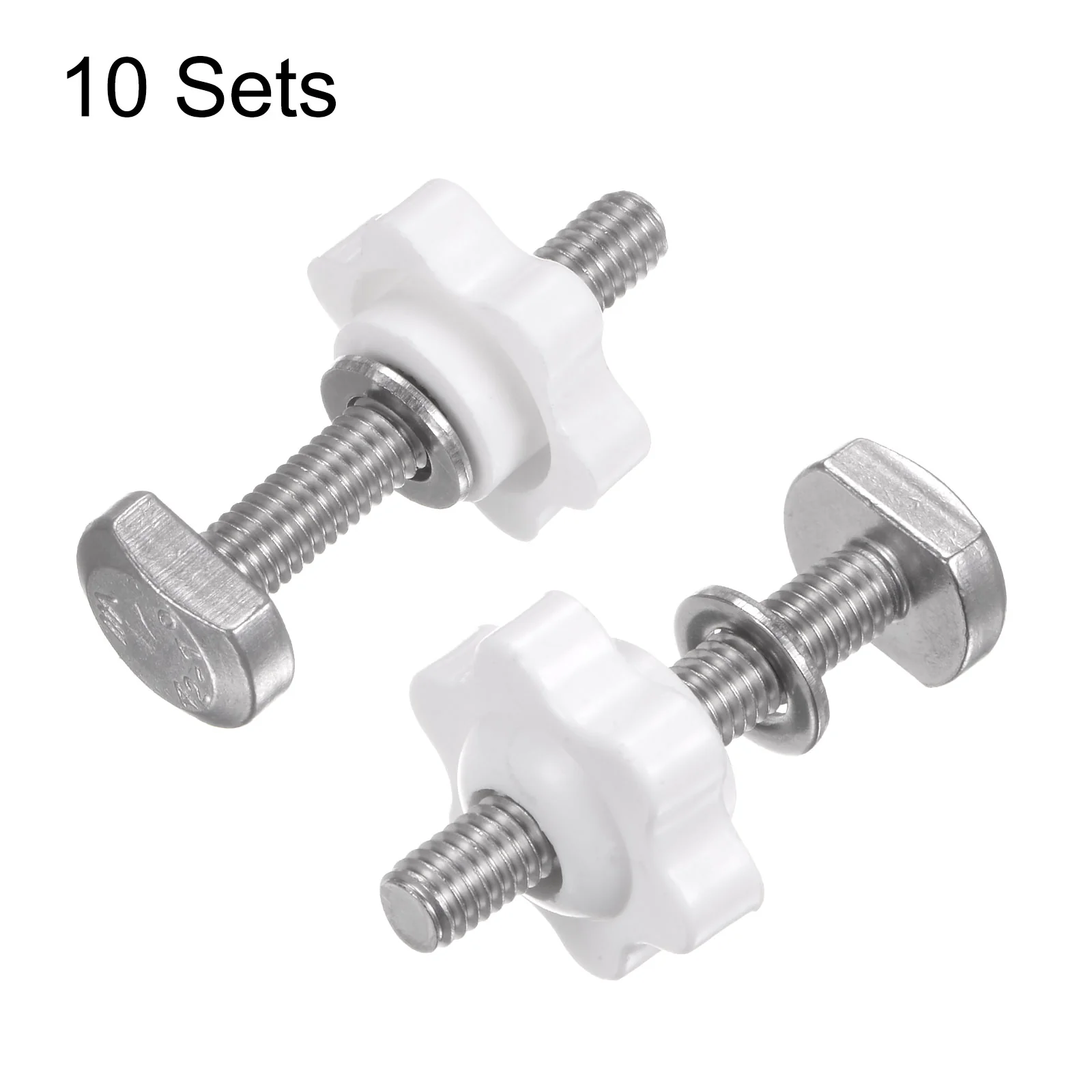 10Set M6 x 40mm T Track Bolts Knob Kit 25mm Hex Hand Nut with Washer White - Image 3