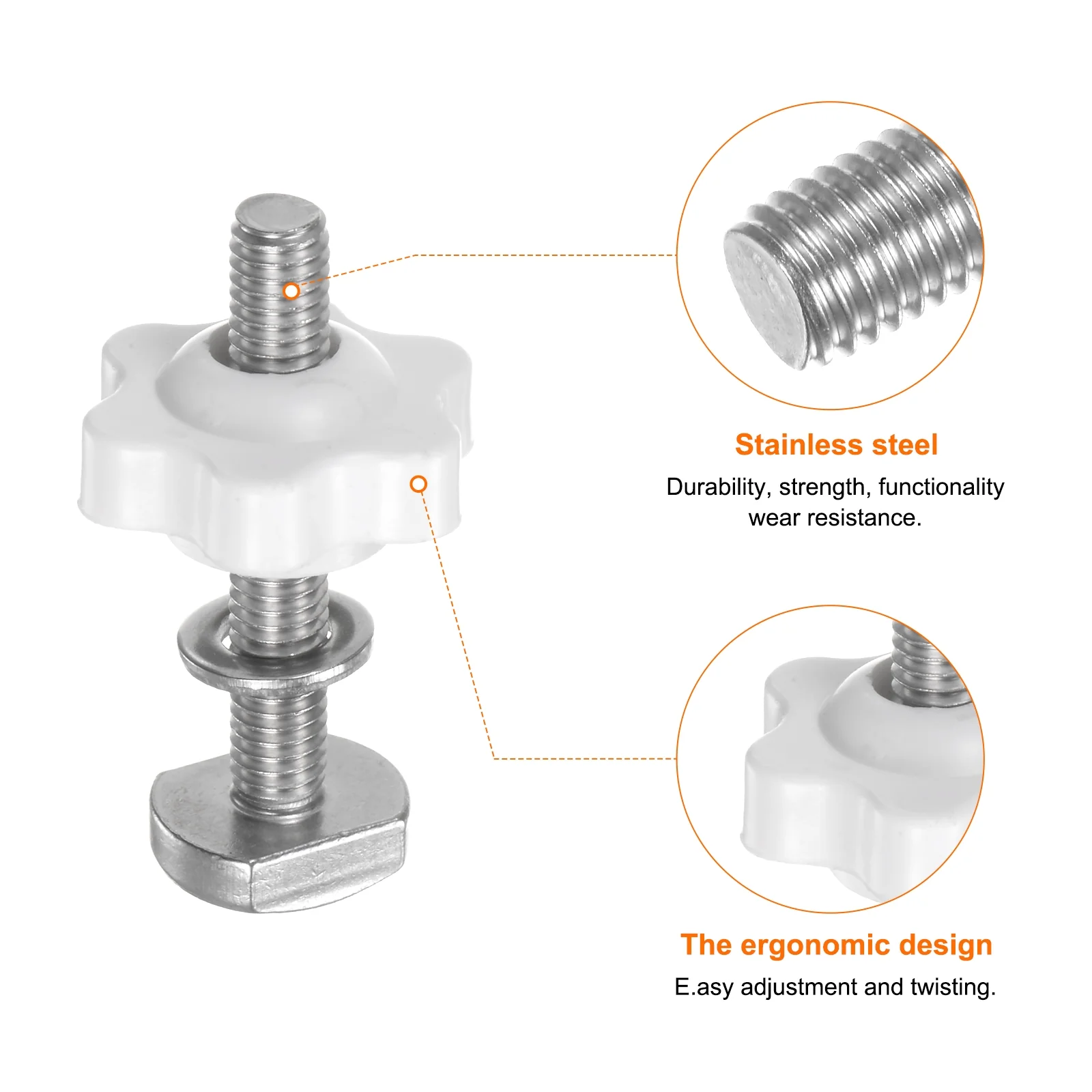 10Set M6 x 40mm T Track Bolts Knob Kit 25mm Hex Hand Nut with Washer White - Image 4