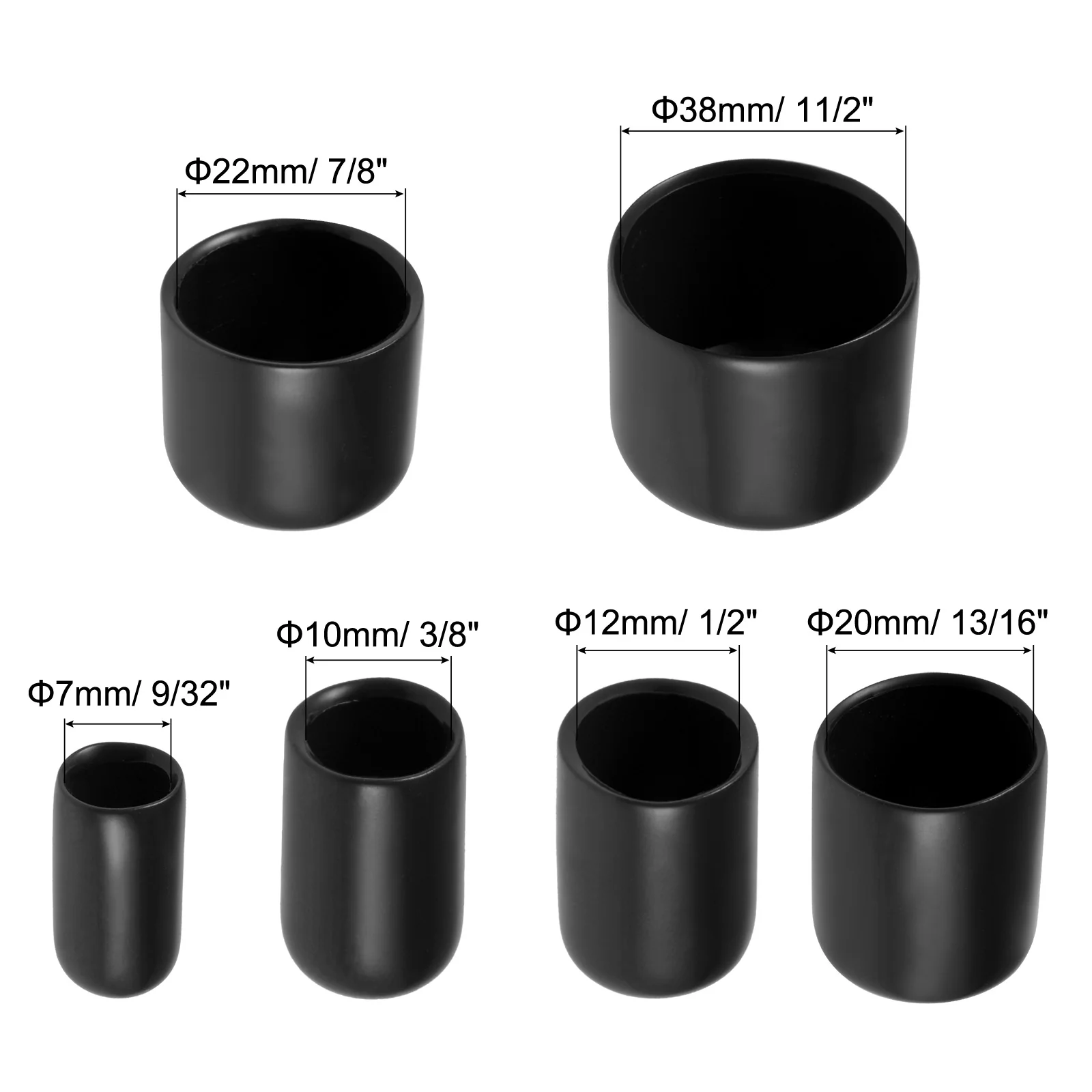 Round End Caps Rubber Cover 68pcs 9/32" 3/8" 1/2" 13/16" 7/8" 1 1/2" Black - Image 3