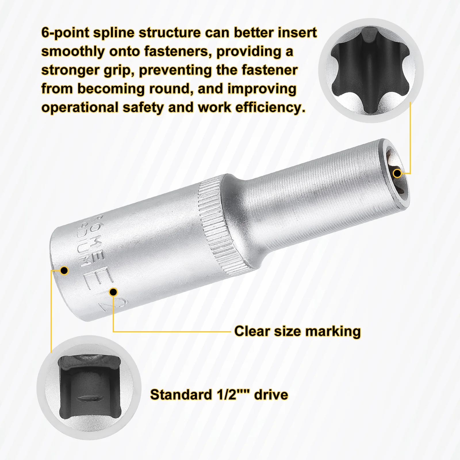 E-Torx Socket 1/2" Drive E12 External Torx Deep Socket CR-V 6 Point Star Socket - Image 4