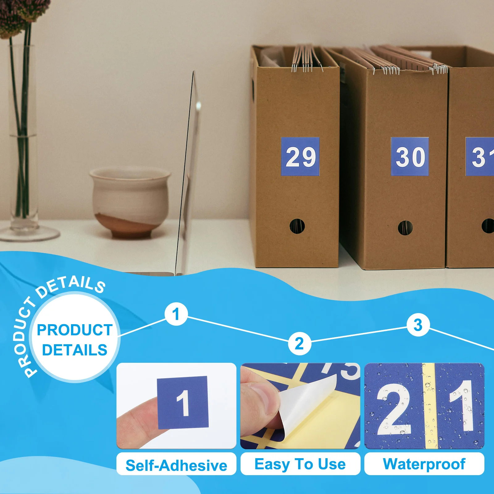 1" Consecutive Number Stickers, 1 Set Self Adhesive Number Decals, Blue - Image 3