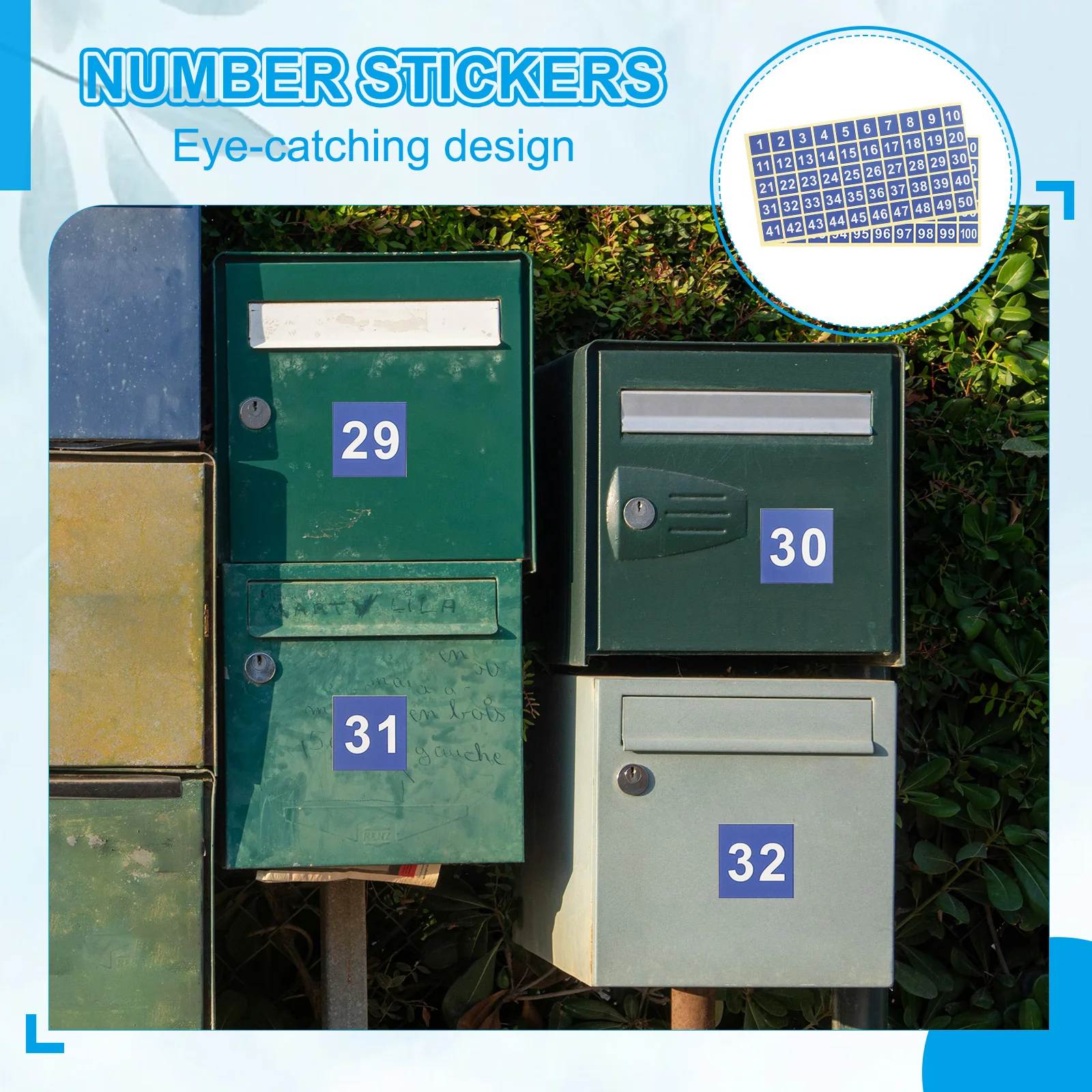 1" Consecutive Number Stickers, 1 Set Self Adhesive Number Decals, Blue - Image 6