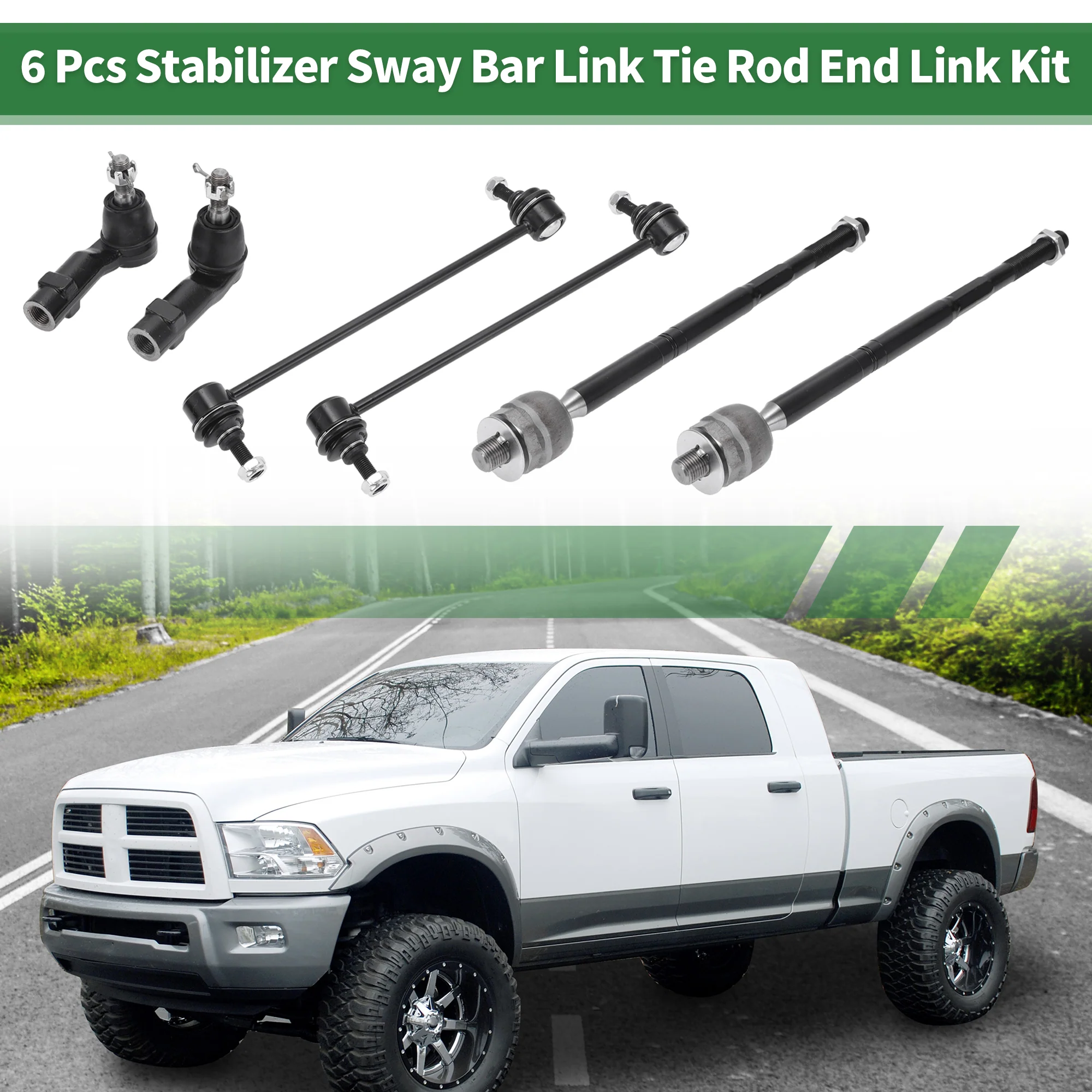 6 Pcs Front Suspension Kit Inner Outer Tie Rod Ends Front Sway Bar Link for Dodge Dart 2013-2016 No.K750691/EV801132/ES801129 - Image 3