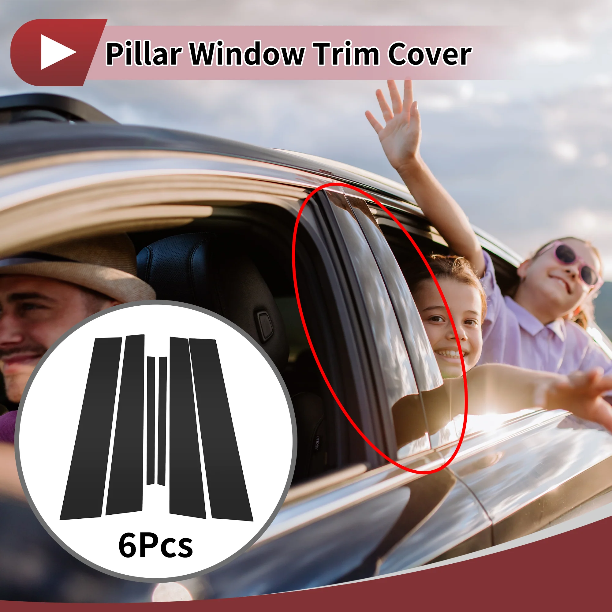 6 Pcs Front Rear Left Right Car Door Pillar Window Trim for Acura TSX 2004-2008 Plastic Black - Image 3