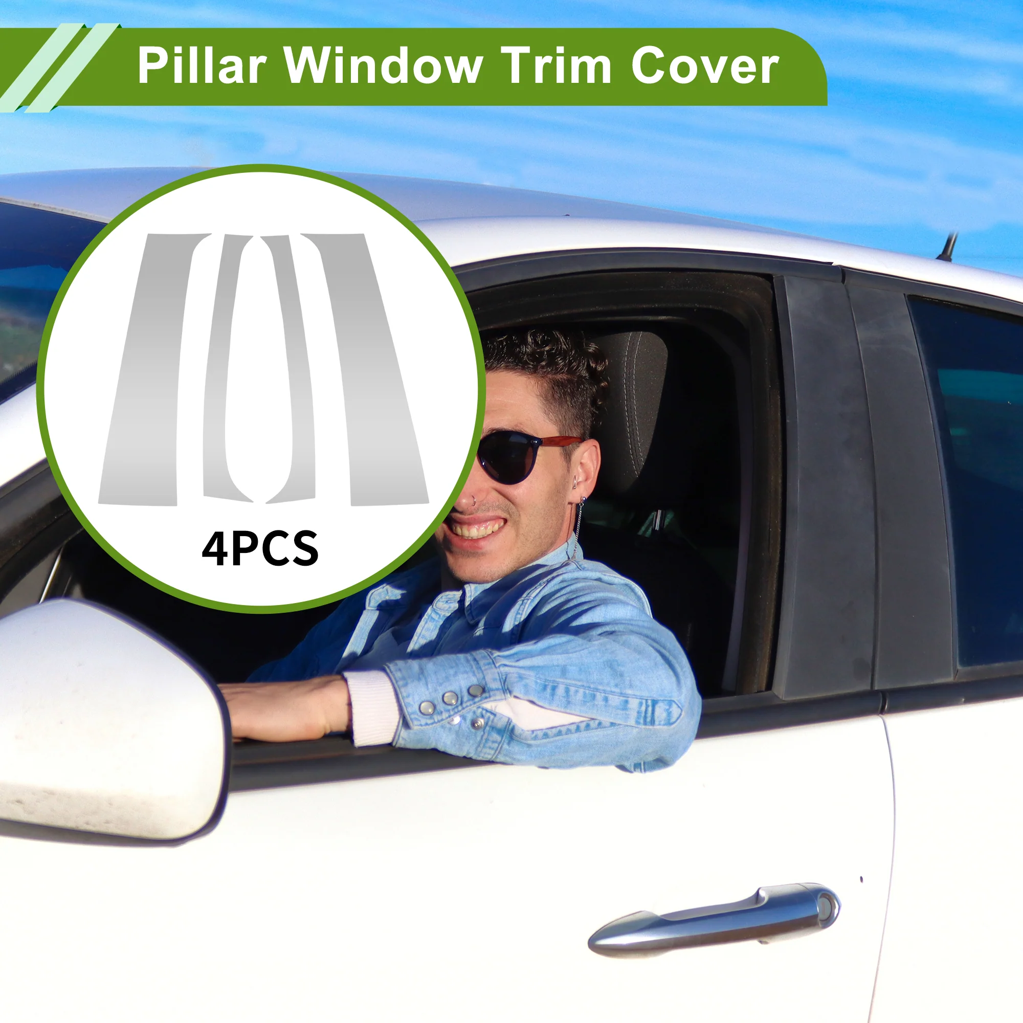 Door Pillar Window Trim for Dodge for Ram 1994-2001 Silver Tone Front Left Right Anti Scratch Sticker Pillar Posts Door Outer Exterior Cover 4 Pcs - Image 3